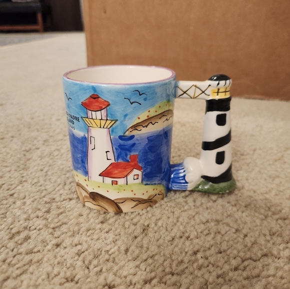 Handpainted Light Weight Mug Lighthouse Beach South Padre Island Texas - Picture 1 of 5